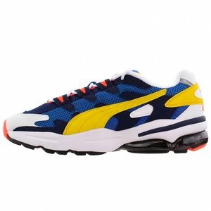 White blue athletic shoes